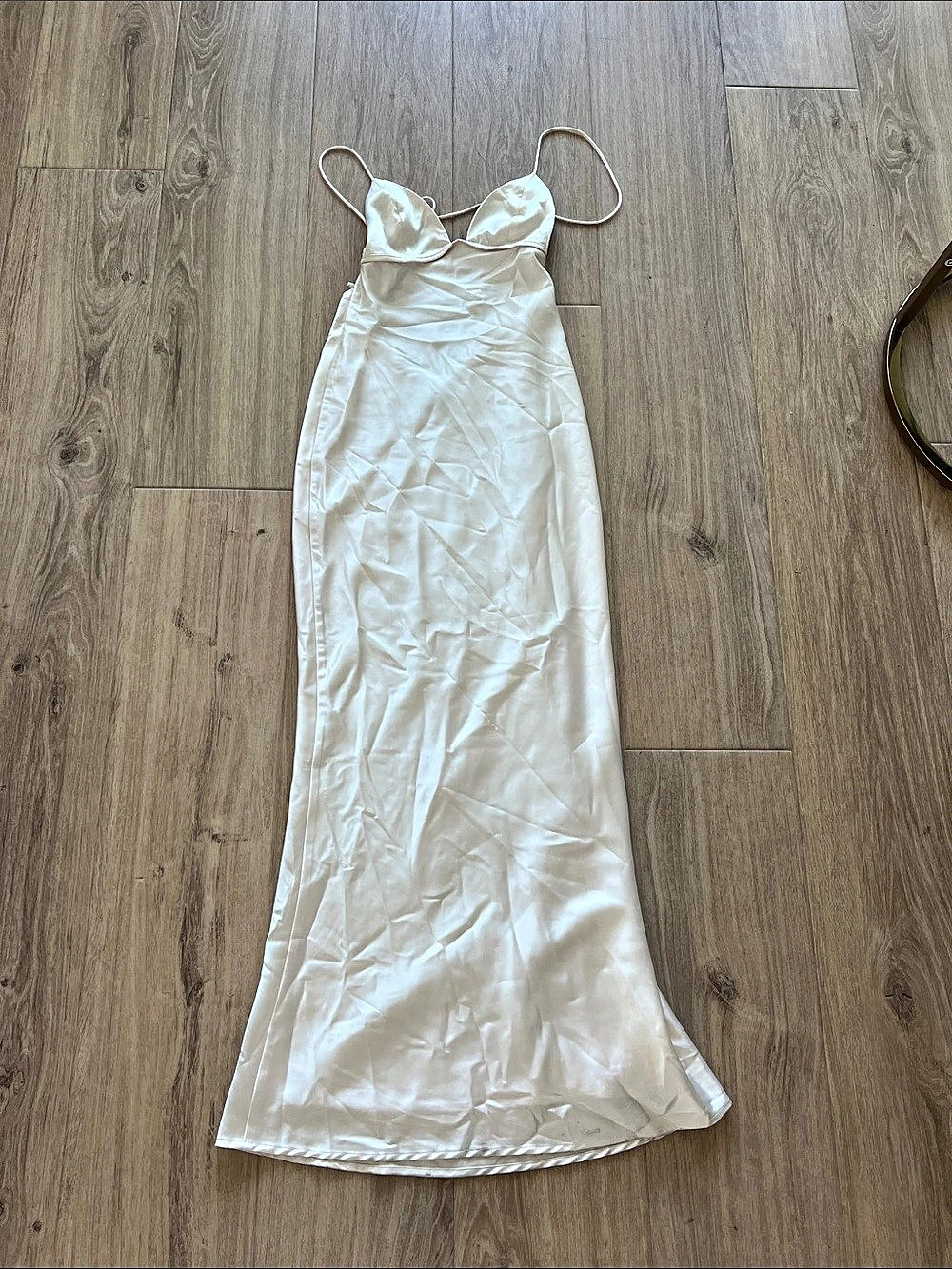 BABYBOO Satin Maxi Dress in White Size Medium